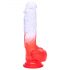 Sunfo - iminapaga, munanditega dildo - 21cm (läbipaistev-punane)