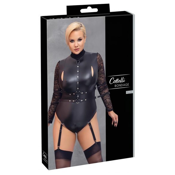 Cottelli Bondage Pluss-suuruses - pitsvarrukatega kehasukk (must) - 2XL