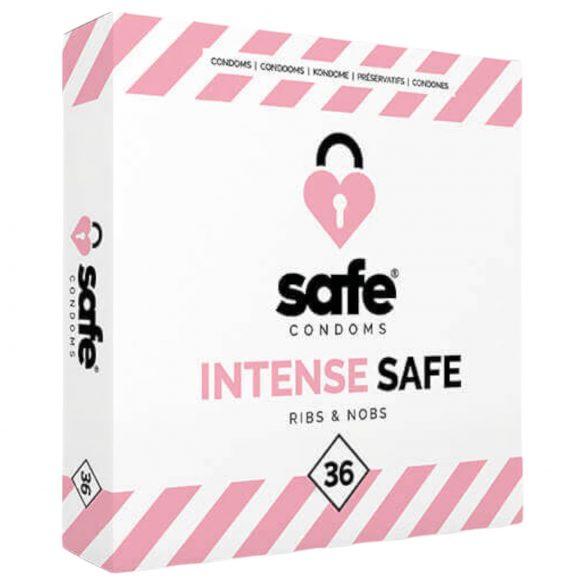 SAFE Intense - Ribilge ja täpiline kondoom (36 tk)